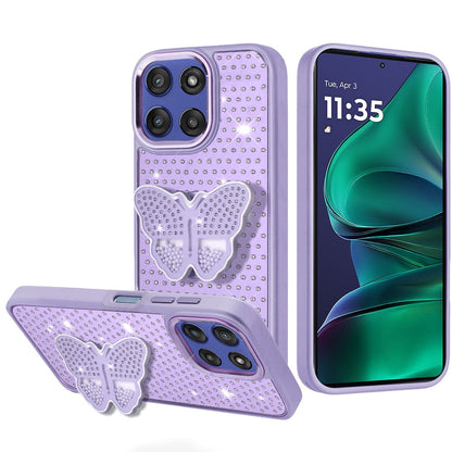 For Motorola Moto G Power 5G 2025 Butterfly Moveable Grip 3D Pop Stand Full Diamond Bling Sparkling TPU Fashion Hybrid Case Cover