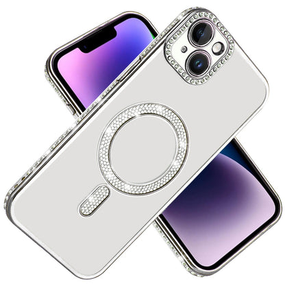 For Apple iPhone 16 (6.1") Bling Case with Diamond Magnetic Circle, Transparent Slim Shockproof Hybrid Slim Fit Case Cover