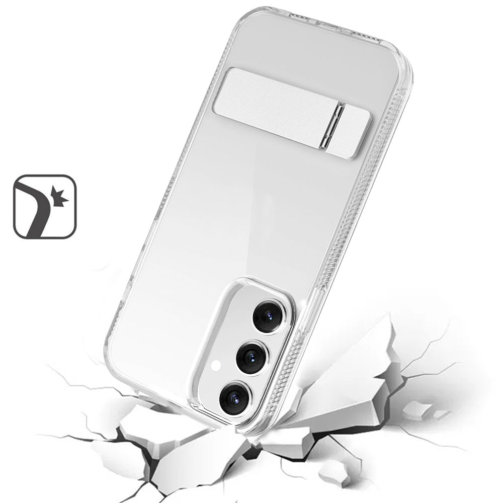 For Samsung Galaxy S25+ /S25 Plus /S24+ Plus Transparent with Sturdy Metal Kickstand Hybrid Dual Layer Tough Shock-Absorbent Slim Fit Hard PC + TPU Case Cover Clear