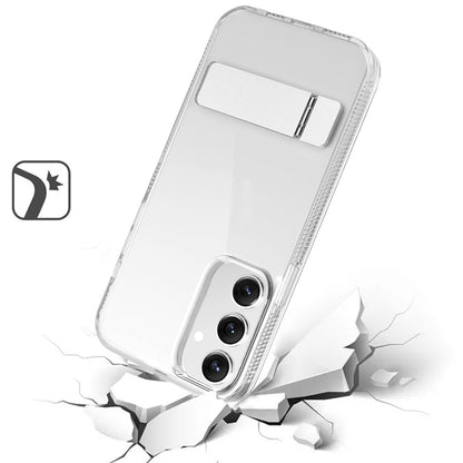 For Samsung Galaxy S25+ /S25 Plus /S24+ Plus Transparent with Sturdy Metal Kickstand Hybrid Dual Layer Tough Shock-Absorbent Slim Fit Hard PC + TPU Case Cover Clear