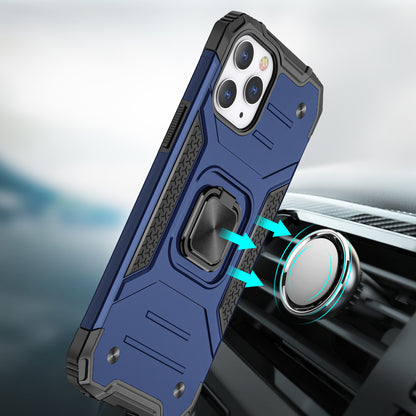 For Samsung Galaxy S21 FE /Fan Edition Armor Hybrid Magnetic Stand with Ring Holder Kickstand Shockproof Heavy-Duty Durable Rugged TPU Dual Layer Case Cover Blue
