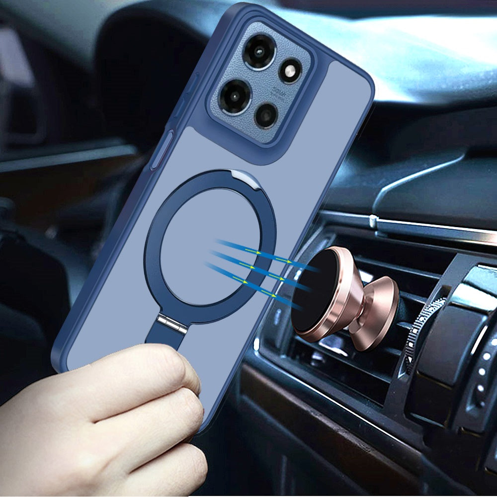 For Apple iPhone 11 Magnetic Circle Back with Ring Stand Full Rotation Matte Hybrid Shockproof Case Cover Blue