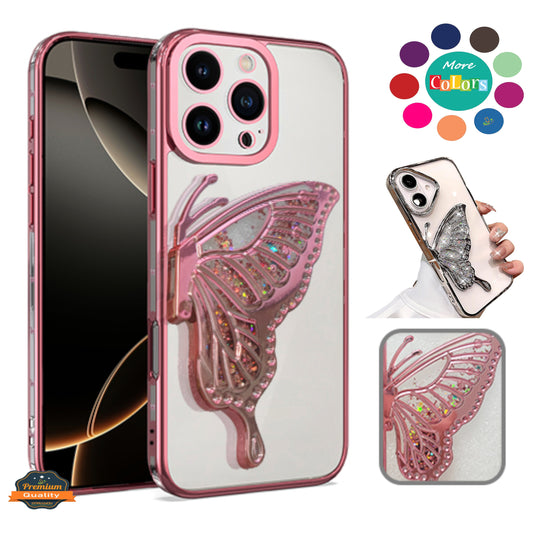 For Samsung Galaxy A16 Glitter 3D Butterfly Bling Case, Chrome Electroplate Sparkle Liquid Flowing Plating Hybrid Bumper Case Cover