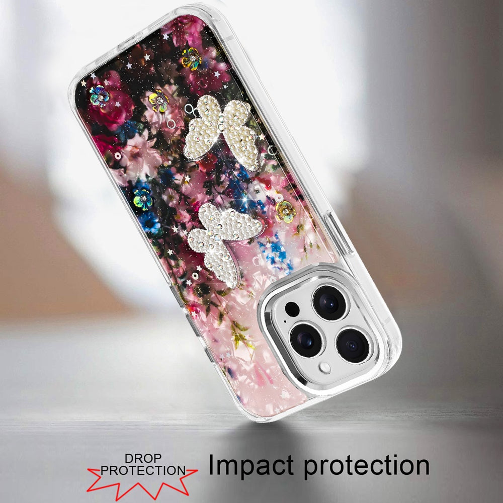 For Samsung Galaxy A17 5G Epoxy Glitter Flowers Bling 3D Butterfly Fashion TPU Hybrid with Shockproof Protection Case Cover