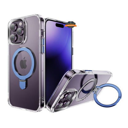 For Apple iPhone 15 Pro (6.1") Magnetic Hybrid Transparent Edge Bumper Invisible Stand [Compatible with Magsafe] Slim  Phone Case Cover