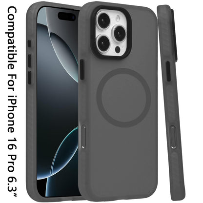 For Apple iPhone 16 Pro (6.3") Matte Skin Hybrid TPU with Magnetic Circle MagSafe Compatible, Military Grade Shockproof Slim Fit Case Cover