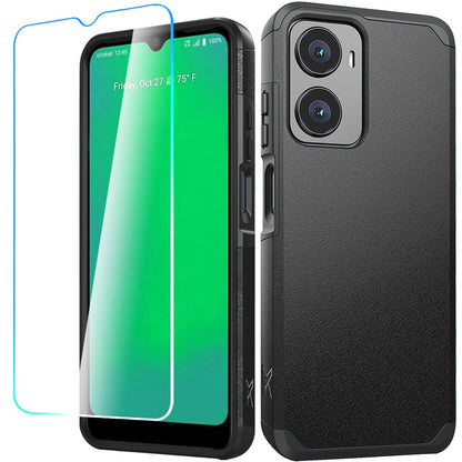 For Cricket Magic 2 5G (2024, 2nd Version) Tough Shock Absorption Hybrid Dual Layer Hard PC Rubberized TPU Rubber + Screen Protector Case Cover