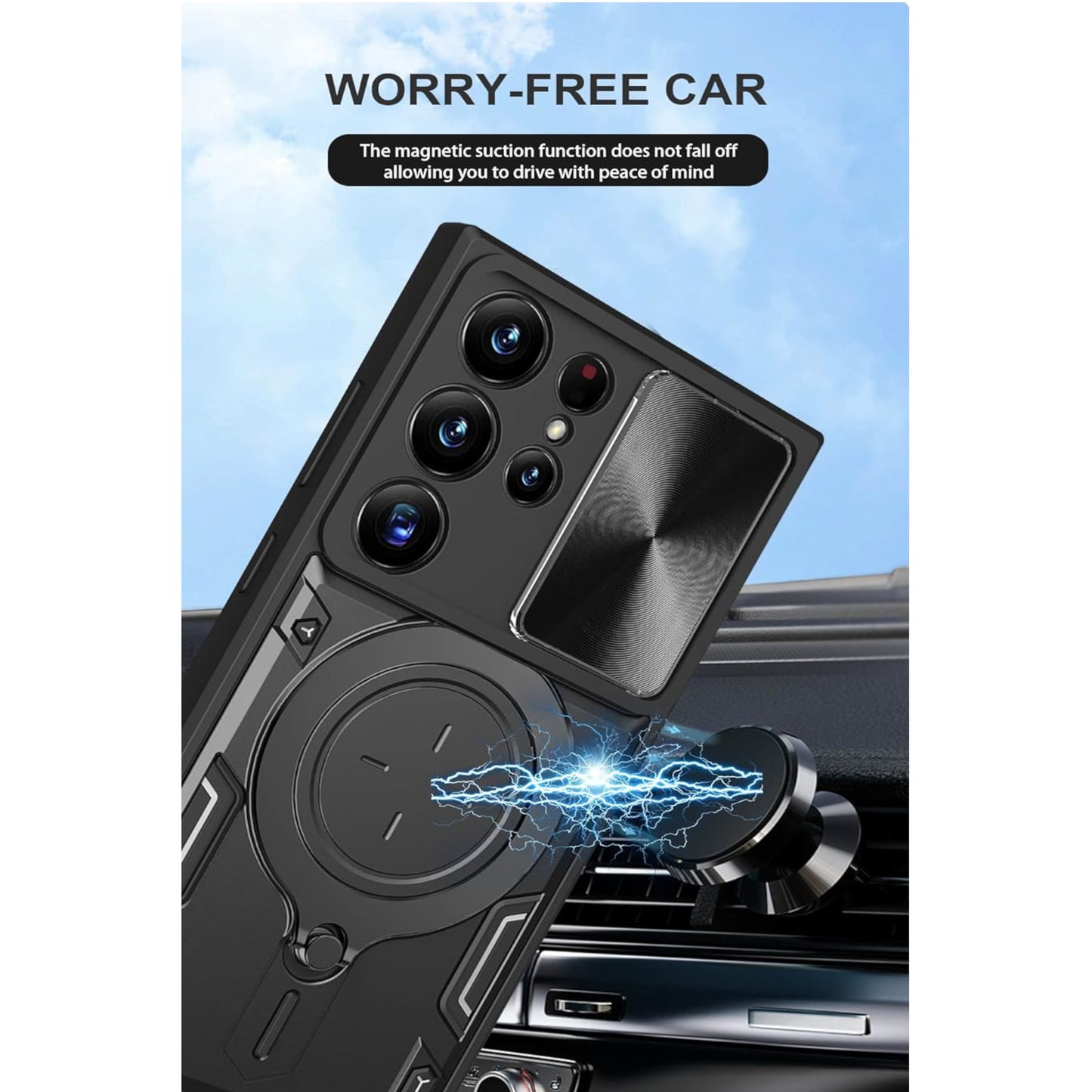 For Apple iPhone 16e /iPhone SE4 Hybrid Shockproof with Magnetic Ring Stand, Compatible with Magsafe & Sliding Camera Lens Protector Case Cover