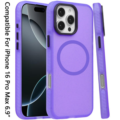For Apple iPhone 16 Pro Max (6.9") Matte Skin Hybrid TPU with Magnetic Circle MagSafe Compatible, Military Grade Shockproof Slim Fit Case Cover