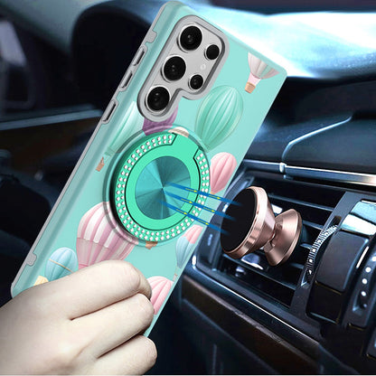 For Samsung Galaxy S25 Fan Edition /Galaxy S25 FE Pattern Design Hybrid with Invisible Ring Stand & Magnetic Back, Shockproof Protective Grip Case Cover