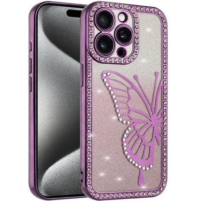 For Apple iPhone 13 Pro Max Butterfly Glitter Diamond Shimmer Hybrid Slim & Stylish Electroplated Sparkly Bling Shockproof TPU Protective Case Cover