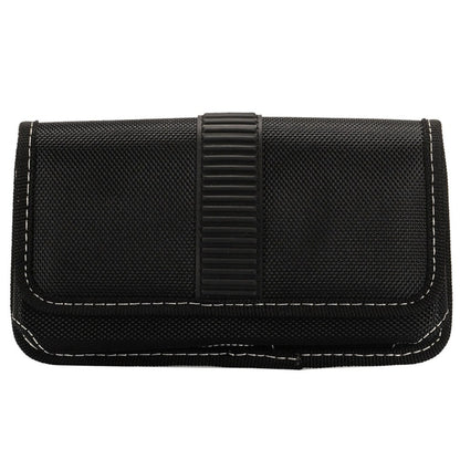 For Apple iPhone 16 Plus (6.7") Rugged Canvas Cellphone Belt Clip Cover Holster Pouch Holder with Belt Loops Universal Horizontal Carrying Case [Black]