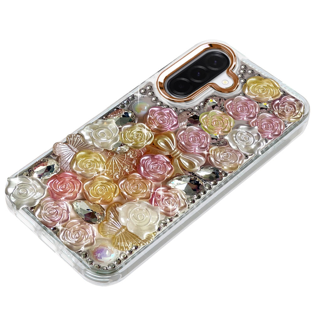 For Samsung Galaxy S25 Fan Edition /Galaxy S25 FE Muti-Color Floral Fashion Bling Crystal 3D Full Diamonds Stones Sparkle Rhinestone Glitter Hybrid Case Cover