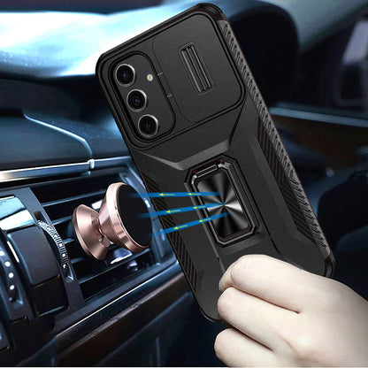 For Samsung Galaxy S24 Camera Cover Phone Case with Magnetic Rotation Ring Stand [Military Grade] Hybrid Hard TPU Shockproof Case Cover Black