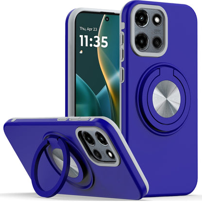 For Motorola Edge 2025 Metal Matte Hybrid with Invisible Rotational Ring Stand, Car Mount Friendly, Military Grade Slim Fit Sturdy Case Cover