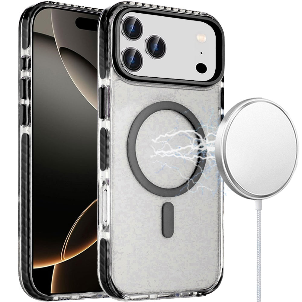 For Apple iPhone 17 Pro Max Transparent Hybrid with Color-Matched Magnetic Circle, Rubber TPU Frame Hard PC Shockproof Case Cover Black