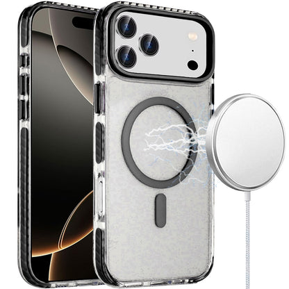 For Apple iPhone 17 Pro Max Transparent Hybrid with Color-Matched Magnetic Circle, Rubber TPU Frame Hard PC Shockproof Case Cover Black