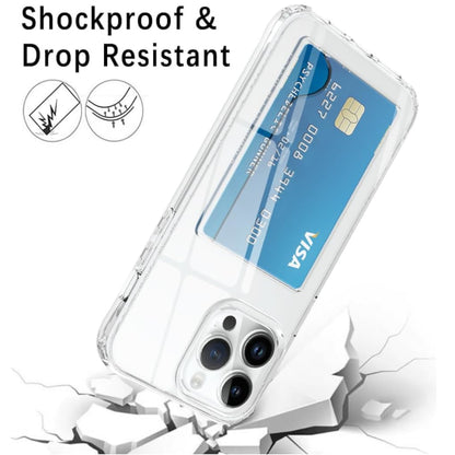 For Apple iPhone 17 AIR Acrylic TPU Clear Case Hold 2 Credit Card Slots, Slim Protective Wallet Cover Silicone Hybrid Case Cover Clear