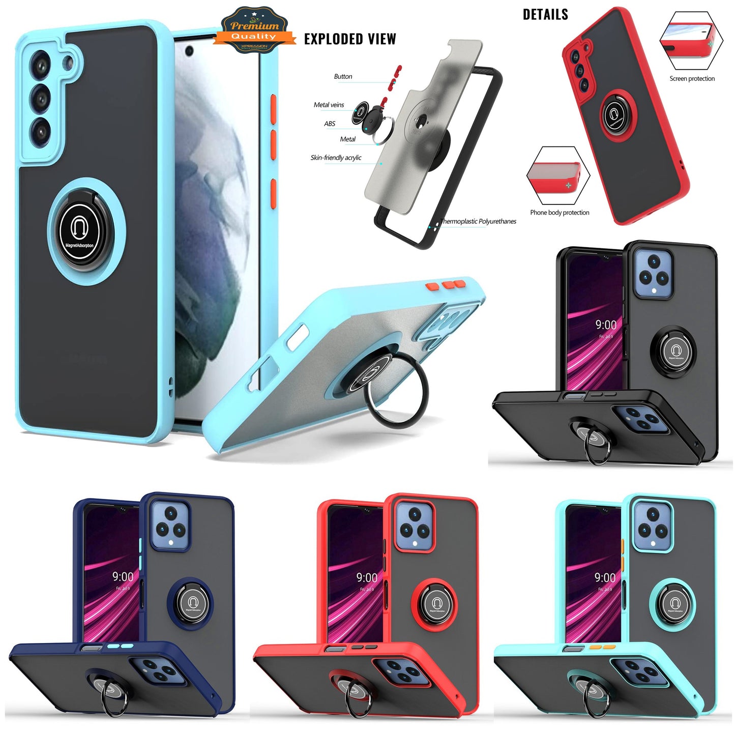 For Gabb Phone 4 Pro Translucent Matte Back Hybrid with Rotatable Metal Ring Holder Kickstand Shockproof TPU (Fit Car Mount) Case Cover