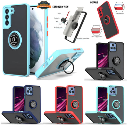 For Gabb Phone 4 Pro Translucent Matte Back Hybrid with Rotatable Metal Ring Holder Kickstand Shockproof TPU (Fit Car Mount) Case Cover
