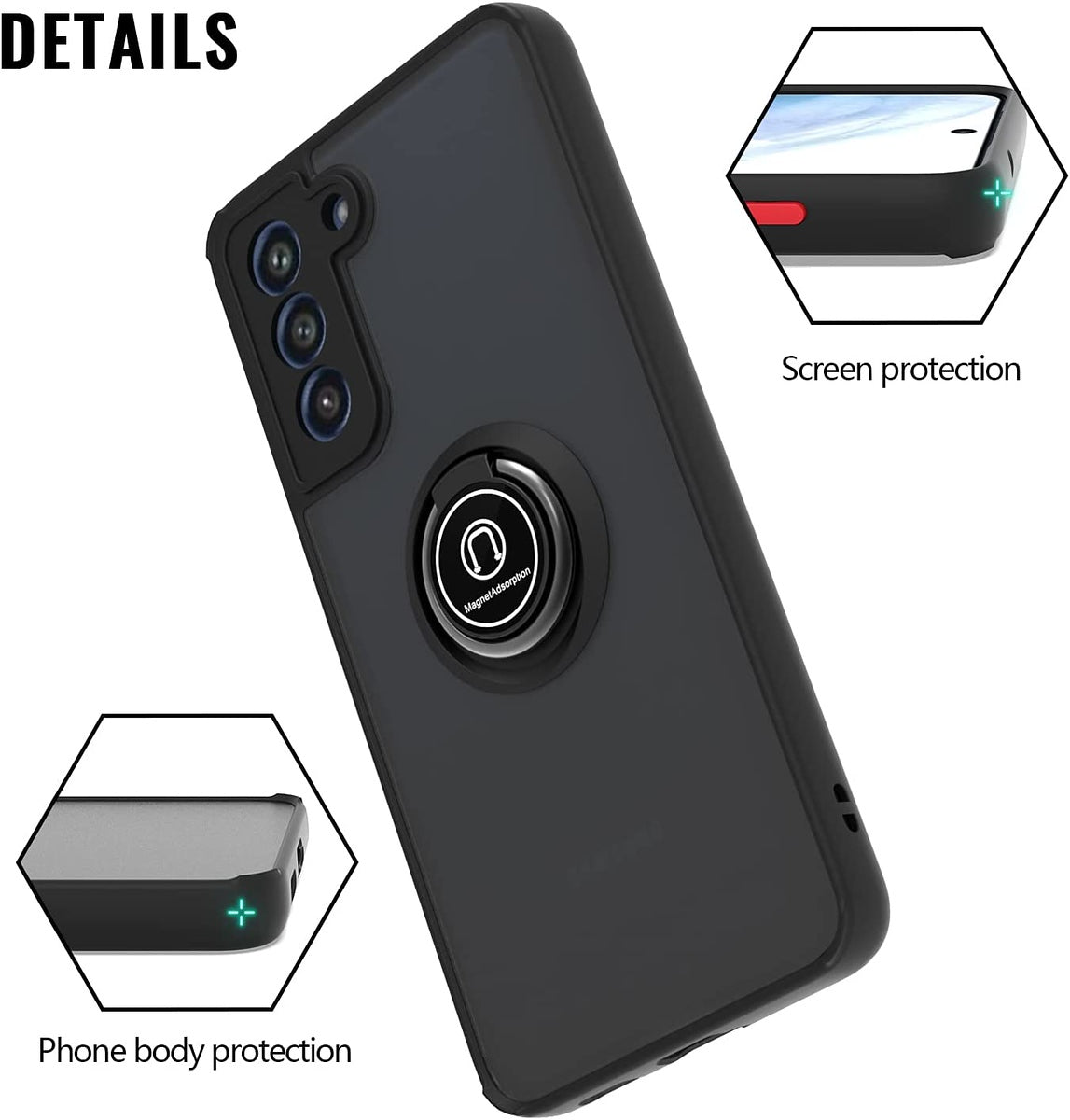 For Gabb Phone 4 Pro Translucent Matte Back Hybrid with Rotatable Metal Ring Holder Kickstand Shockproof TPU (Fit Car Mount) Case Cover