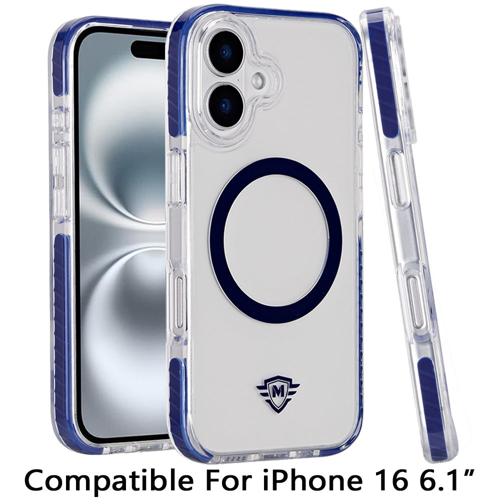 For Apple iPhone 16 (6.1") Hybrid Transparent TPU Circle Magnetic [Compatible with MagSafe] Shockproof Color Frame Bumper Case Cover