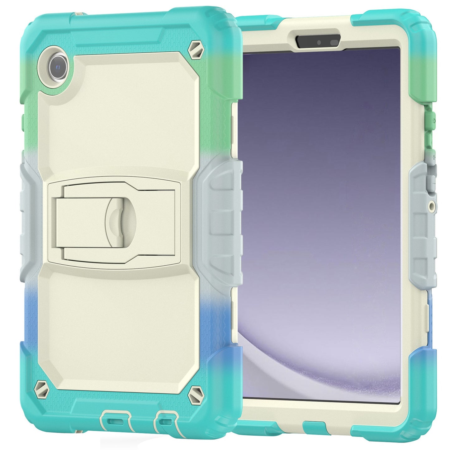 For Heavy Duty Hybrid Full Body 2in1 Rugged Shockproof Drop Protective Tablet with Slide Kickstand Beige / Camo Mint Tablet Case Cover