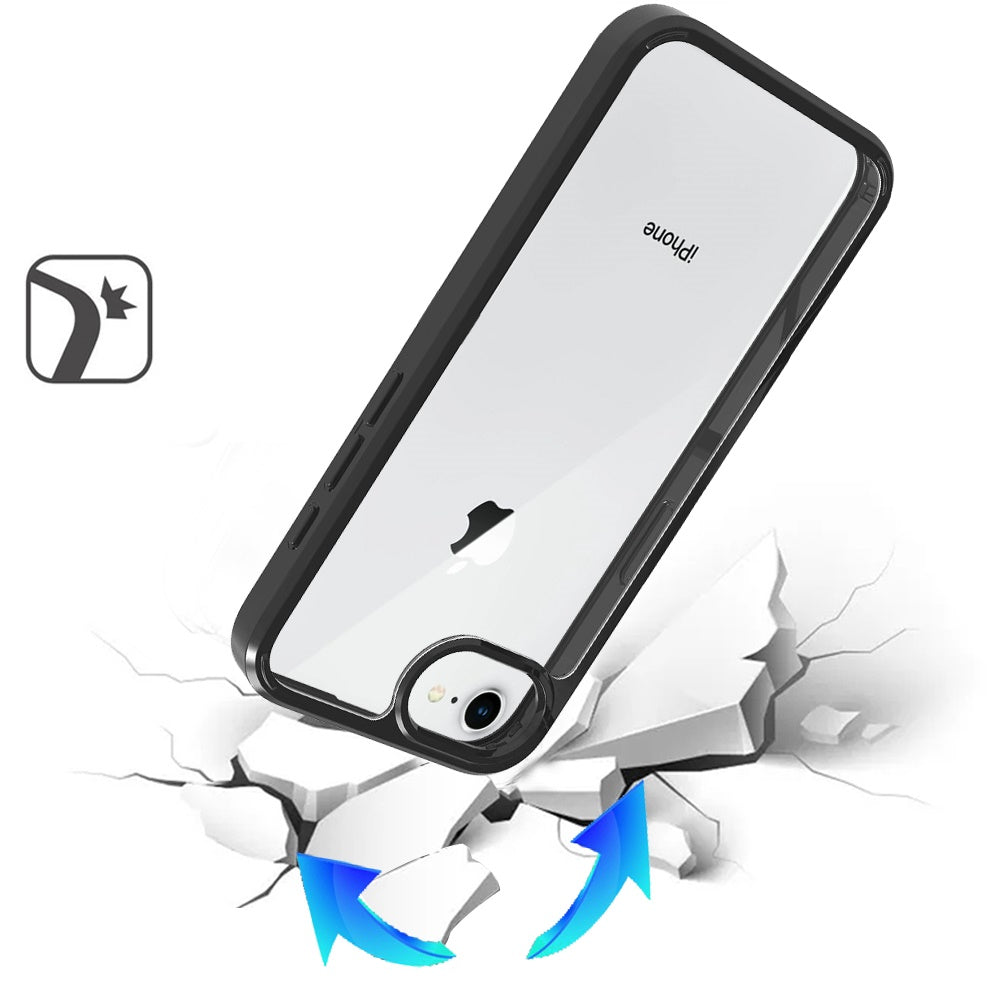 For Apple iPhone SE 4 Hybrid Slim Crystal Clear, Shock-Absorption Durable Bumper TPU + Hard PC Back, Transparent Design Case Cover Black