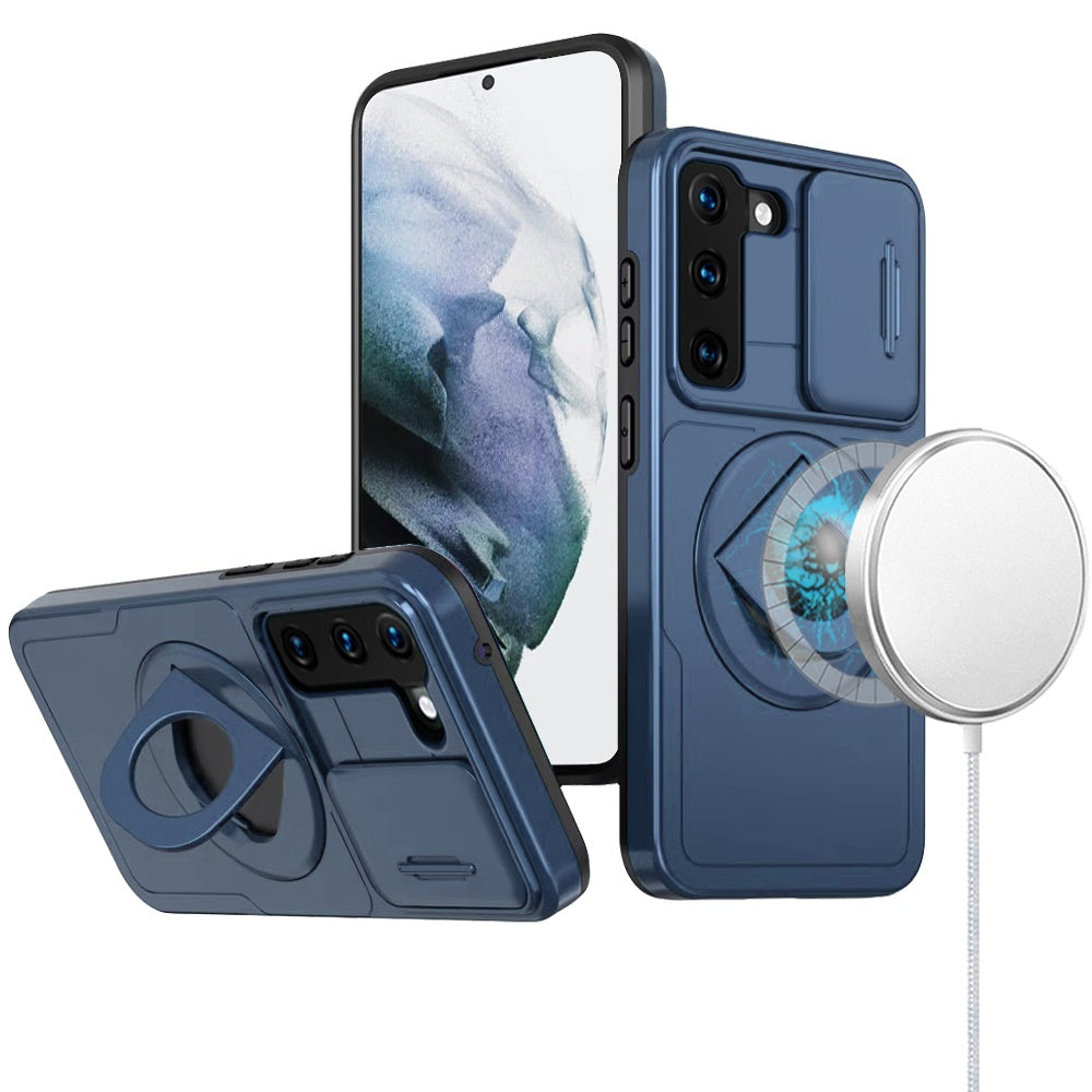 For Samsung Galaxy S22 Full Coverage with Camera Window, Magnetic Circle, Rotatable Ring Stand, MagSafe Compatible, Shockproof Hybrid Protectiv Case Cover
