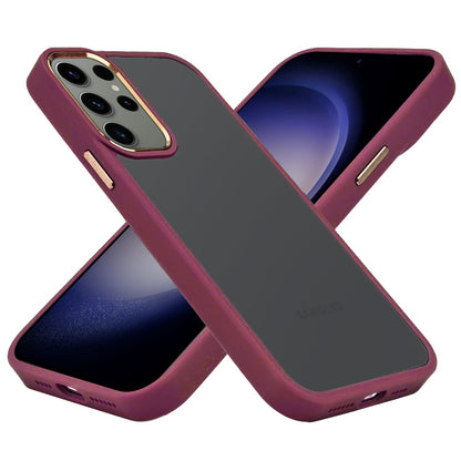 For Samsung Galaxy S25 Fan Edition /Galaxy S25 FE Slim Fit Hybrid Transparent Thick Acrylic with Metal Buttons Frame Protective Hard PC + TPU Shockproof Case Cover Burgundy