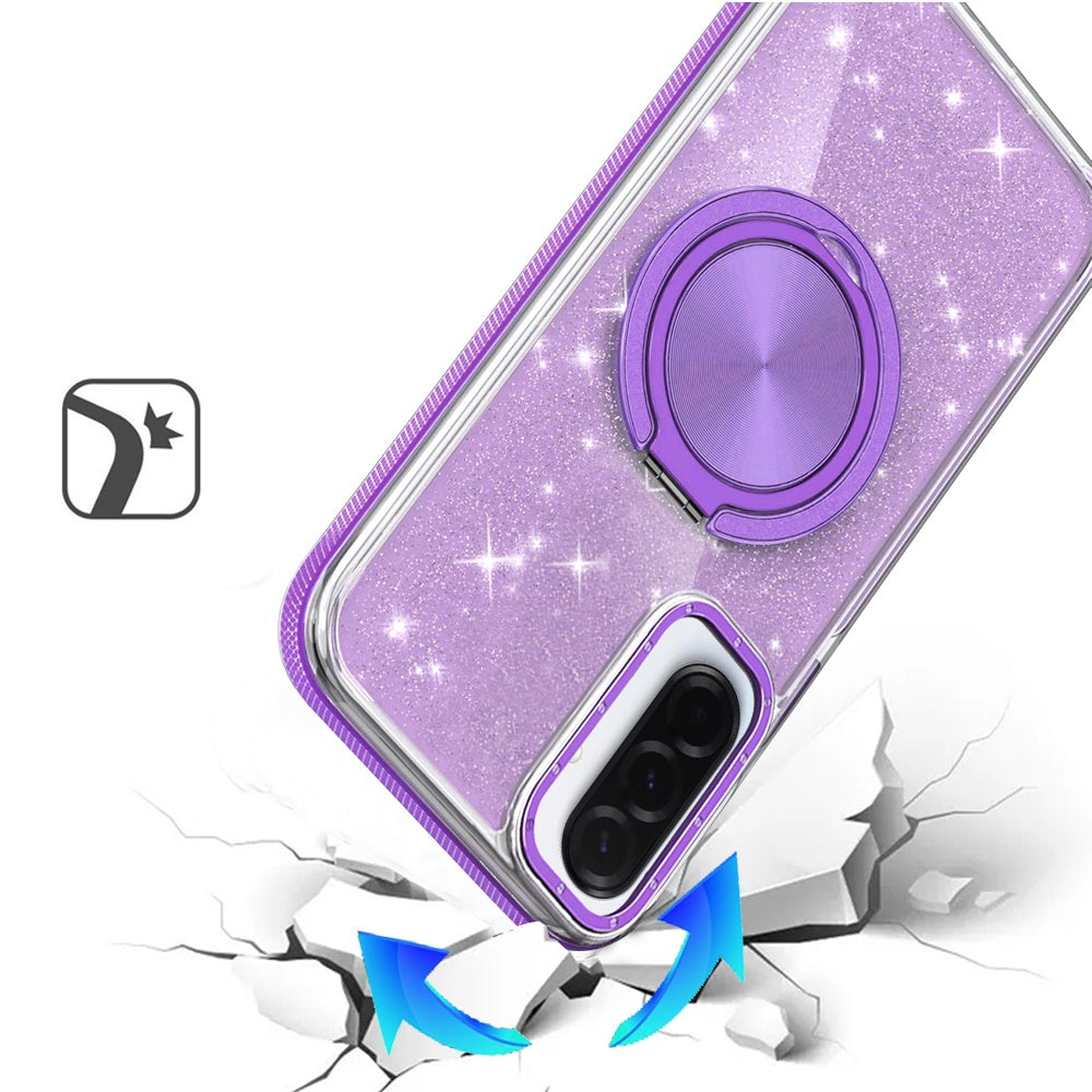 For Samsung Galaxy S25 Fan Edition /Galaxy S25 FE Slim Bling Glitter Sparkly Shimmer Hybrid with Magnetic Ring and 360° Rotational Stand [Compatible with Magsafe] Case Cover Purple