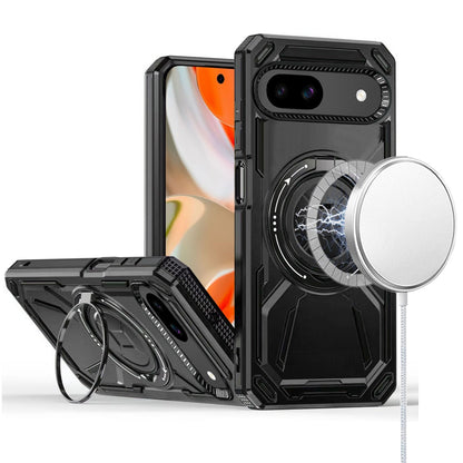 For Google Pixel 9 Hybrid Magnetic Ring and 360° Rotational Kickstand with MagSafe Compatible, Military Grade Drop Protection Case Cover Black