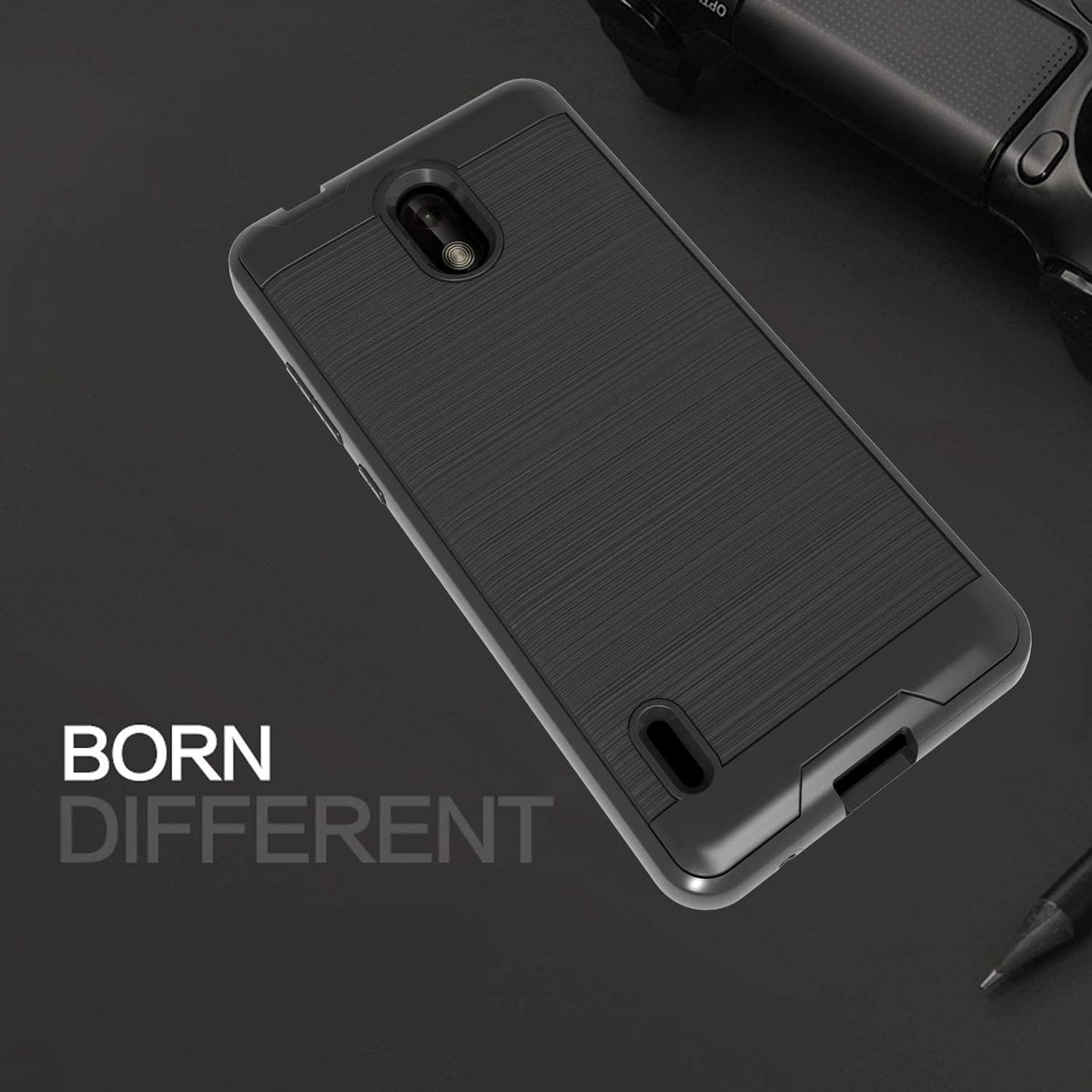 For Apple iPhone 15 Pro Max (6.7") Slim Rugged TPU + Hard Brushed Metal Texture Hybrid Dual Layer Armor Shockproof  Phone Case Cover