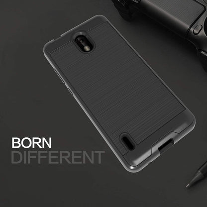 For Apple iPhone 15 Pro Max (6.7") Slim Rugged TPU + Hard Brushed Metal Texture Hybrid Dual Layer Armor Shockproof  Phone Case Cover