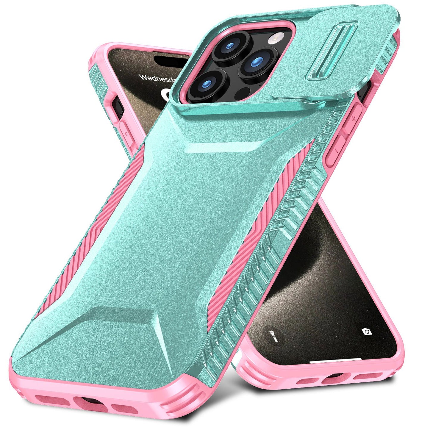 Apple iPhone 16 Pro (6.3") Slim Fit Shockproof Hybrid with Slide Camera Window Covering, Rugged Tpu Silicone Hard PC Bumper