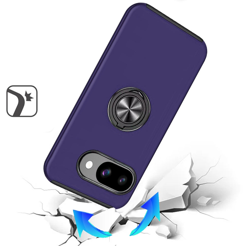 For Google Pixel 9A Hybrid 360 Degree Rotatable Metal Invisible Ring Stand Holder Slim Fit Magnetic Car Mount Shockproof Case Cover