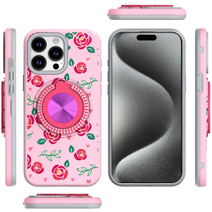 For Apple iPhone 16 Pro Max (6.9") Pattern Design Hybrid with Invisible Ring Stand & Magnetic Back, Shockproof Protective Grip Case Cover