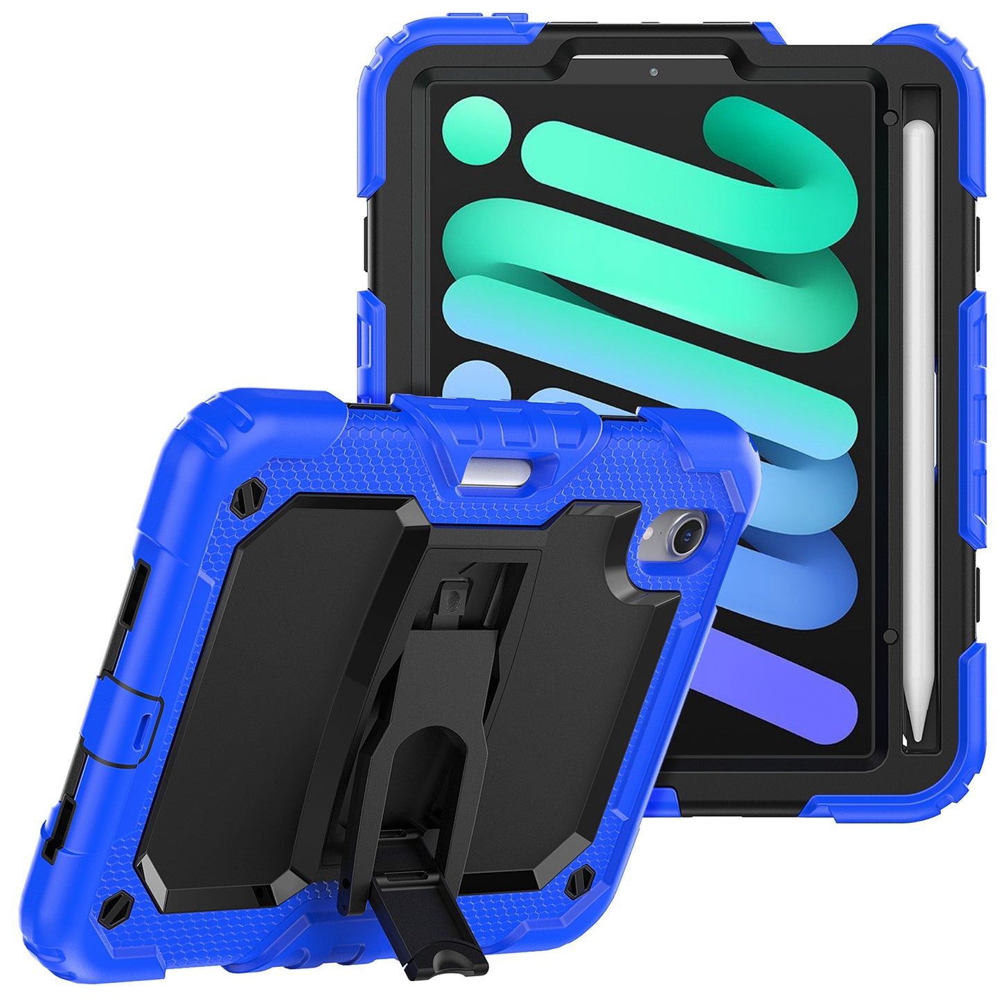 For Heavy Duty Hybrid Full Body 2in1 Rugged Shockproof Drop Protective Tablet with Slide Kickstand Black / Blue Tablet Case Cover