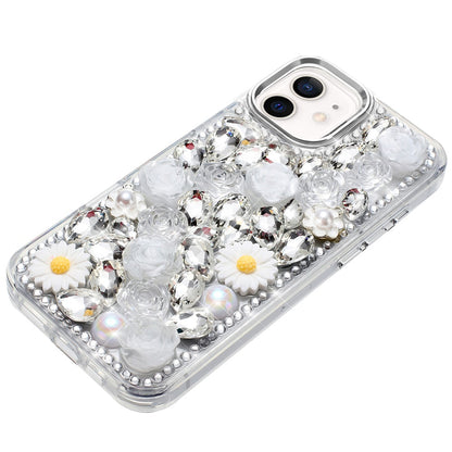 For Samsung Galaxy A16 5G Fashion Daisy Floral Series, Full 3D Bling Crystal Diamonds Sparkling Rhinestone Glitter Hybrid Design Case Cover