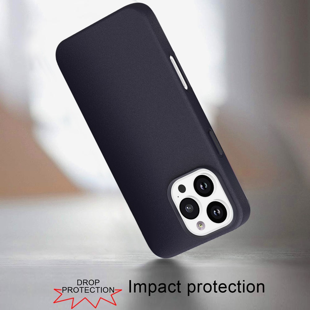 For Apple iPhone 16 Pro (6.3") PU Leather with inner Magnetic Circle Compatible with MagSafe, Rubber TPU Colored Metal Buttons Case Cover