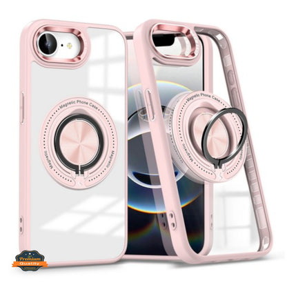 For Apple iPhone 17 AIR Clear Transparent Back Hybrid with Rotating Ring Stand, MagSafe Compatible Shockproof Slim TPU PC Case Cover
