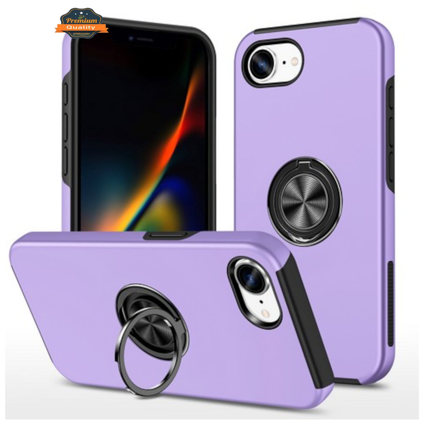 For Apple iPhone 16e /iPhone SE4 Military Grade Hybrid Case with Flat Metal Ring 360° Rotation Kickstand, Slim Fit Back Hard PC Case Cover