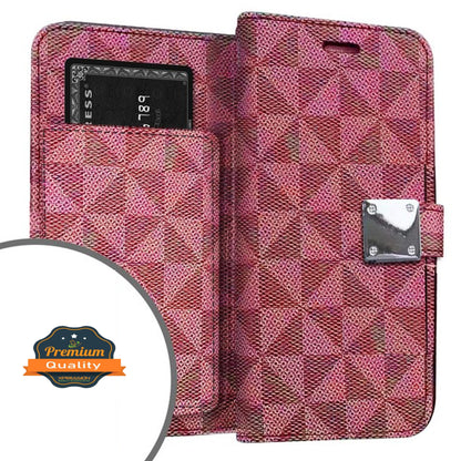 For Gabb Phone 4 Pro PU Leather Fabric Wallet Pouch 6 Credit Card Slots ID Cash Storage Carrying Pouch Folio Flip & Magnetic Closure Case Cover Magenta