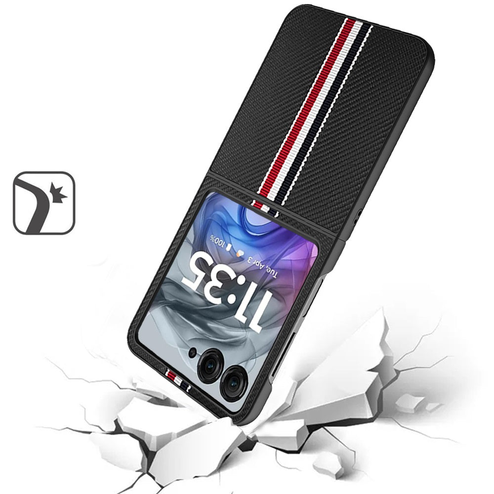 For Motorola Razr 2025 Velvet Fabric PU Vegan Leather, Premium Flip Design, Slim Snap-On Hard PC + TPU Case Cover Black