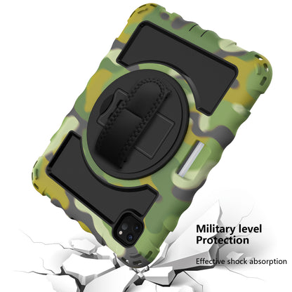 For Hybrid 3in1 Armor Rugged with Built-in Kickstand 360° Rotatable Stand & Shoulder Hand Strap Corner Shockproof Camouflage Tablet Case Cover