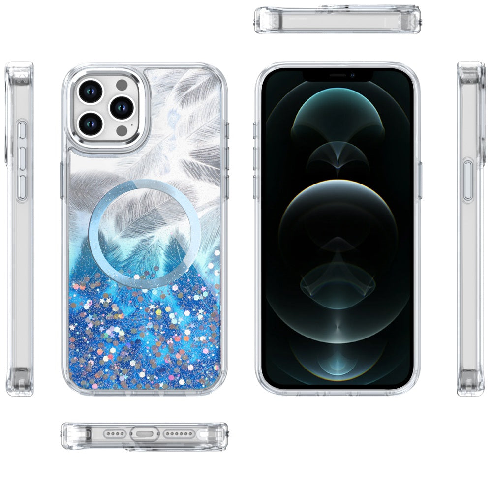 For Apple iPhone 14 Pro Max Epoxy Glitter Shimmer Fashion Case with Magnetic Magsafe Compatible Hybrid Sparkling Slim Protective Case Cover