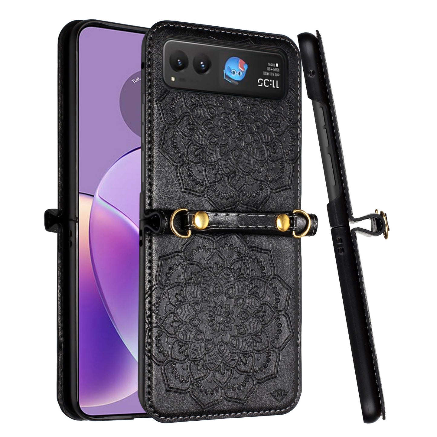 For Motorola Razr 2025 Premium Floral Embossed PU Leather Flip Cover, Elegant Mandala Design with Strap Case Cover