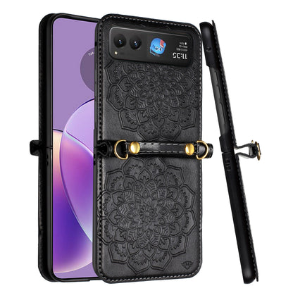For Motorola Razr 2025 Premium Floral Embossed PU Leather Flip Cover, Elegant Mandala Design with Strap Case Cover