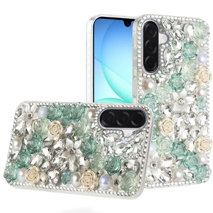 For Samsung Galaxy S25 Fan Edition /Galaxy S25 FE Fashion Rose Flower Floral Bling Crystal 3D Full Diamonds Pearl Sparkle Rhinestone Glitter Hybrid Case Cover