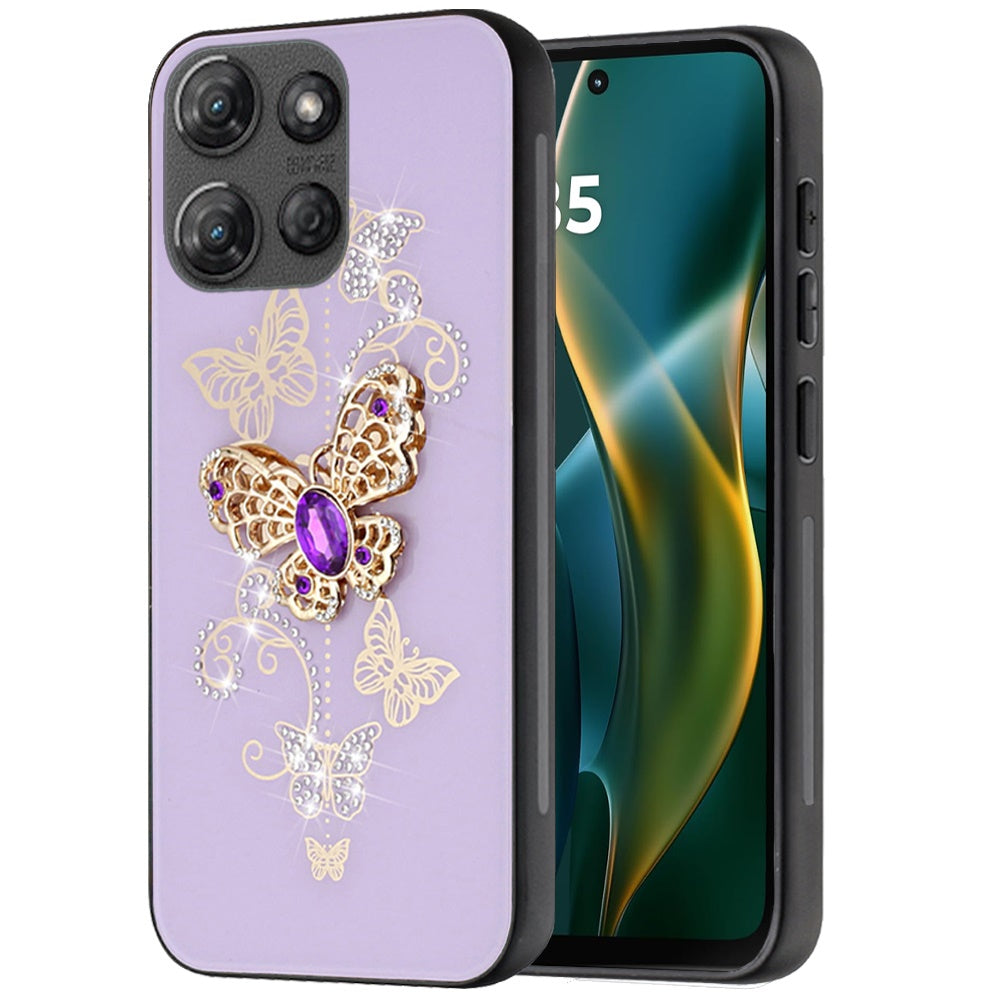 For Motorola Moto G 5G /Moto G 2025 Diamonds 3D Fashion Bling Sparkly Glitter Ornaments Engraving Hybrid with Ring Stand Case Cover